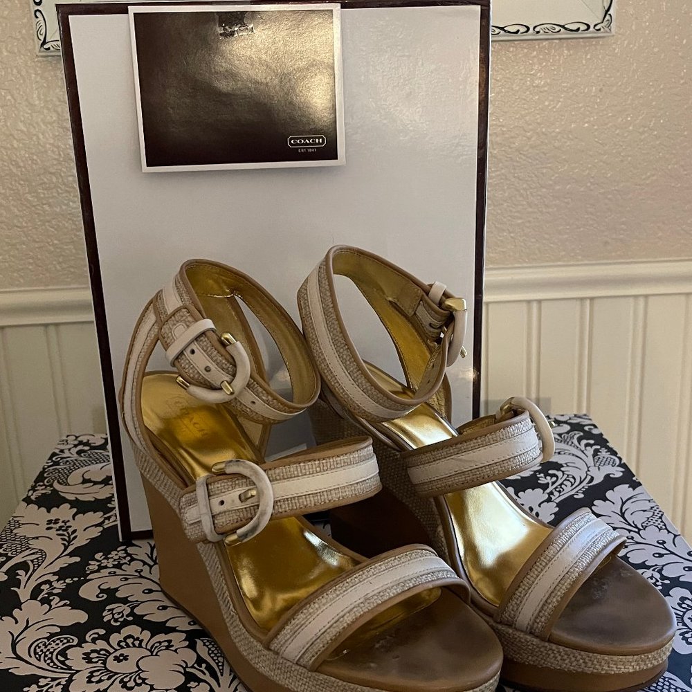 Coach platform sandals; Parchment (beige/tan) Size 8